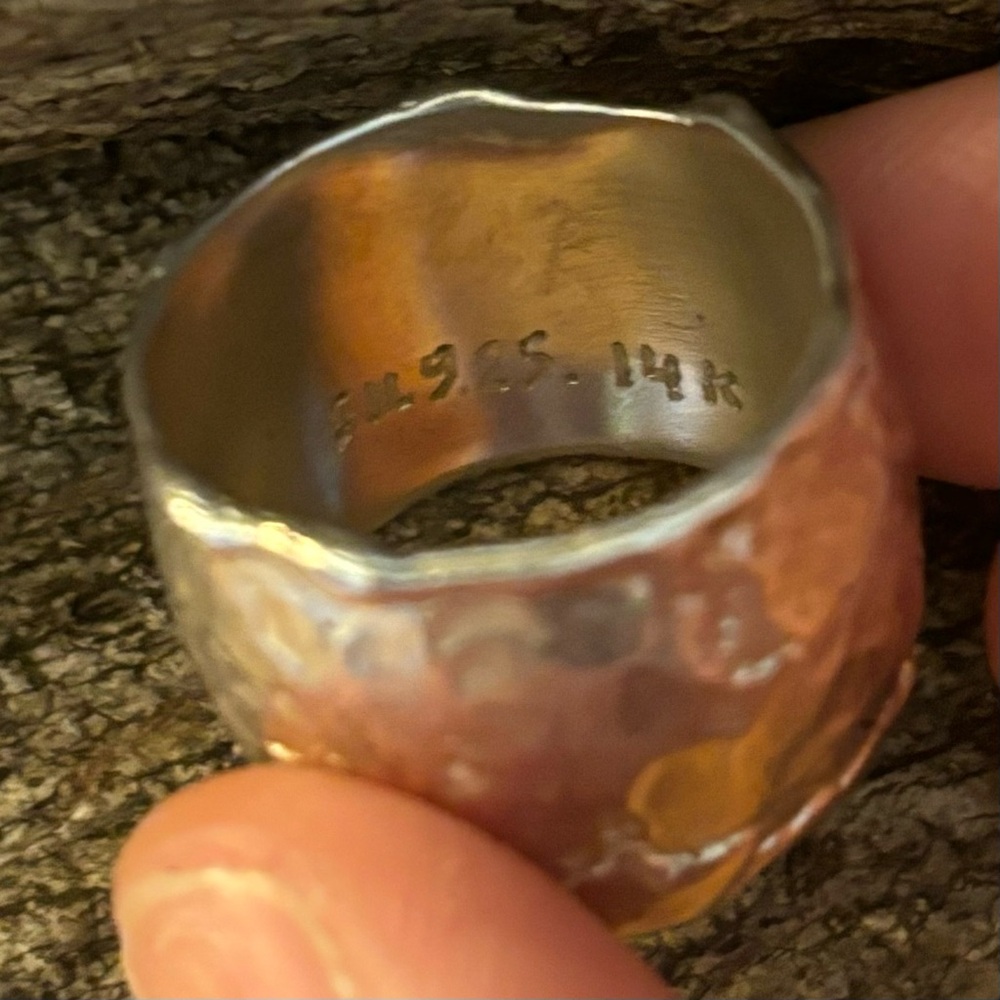 Sterling and 14k gold synthetic opal ring - Picture 6 of 7